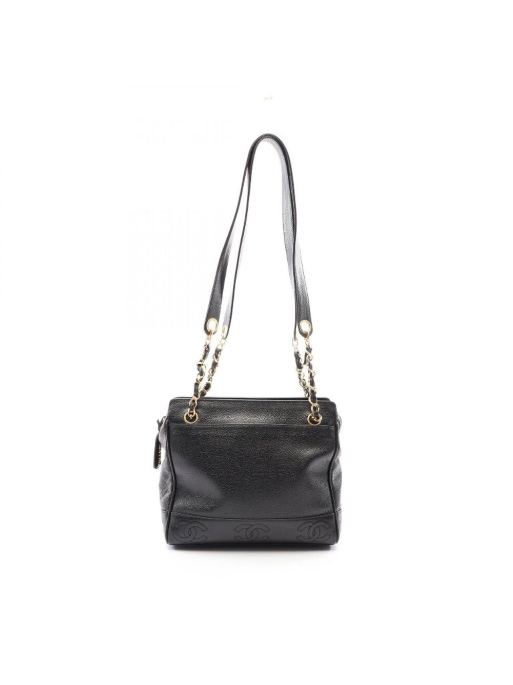 Chanel Tote Bag Triple CC Logo Black Caviar Leather Chain